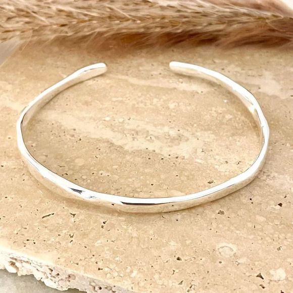 925 Sterling Silver Wavy Cuff Bracelet Dainty Bangle Bracelet, Stacking Bracelet - Picture 5 of 6